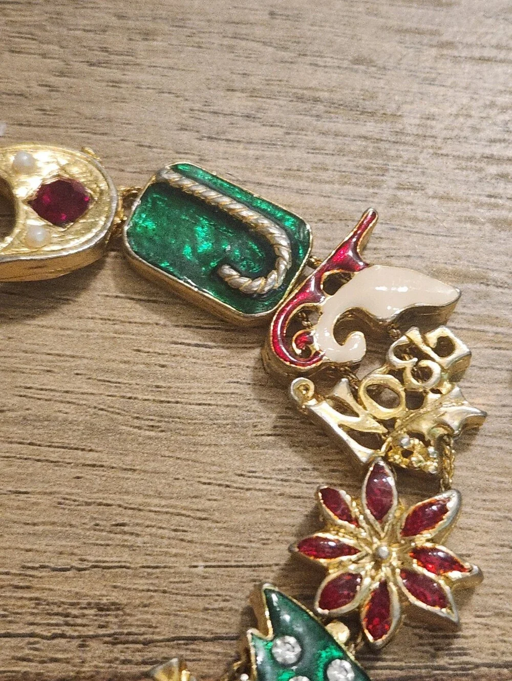 Festive Vintage Multi-Color Holiday Charm Bracelet With Earrings